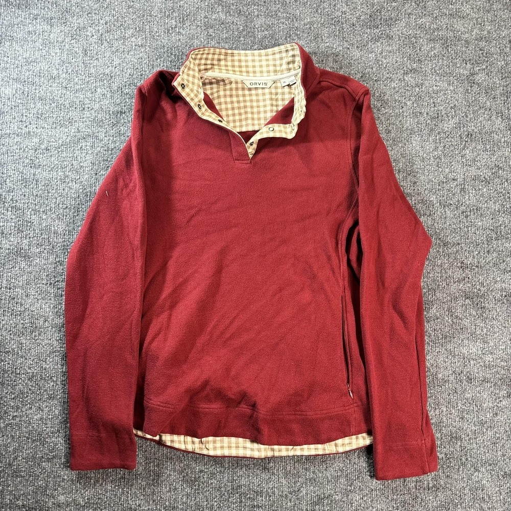 Orvis Sweater Mens XL Red Collared Knit Pullover Long Sleeve Zip Pocket Casual
